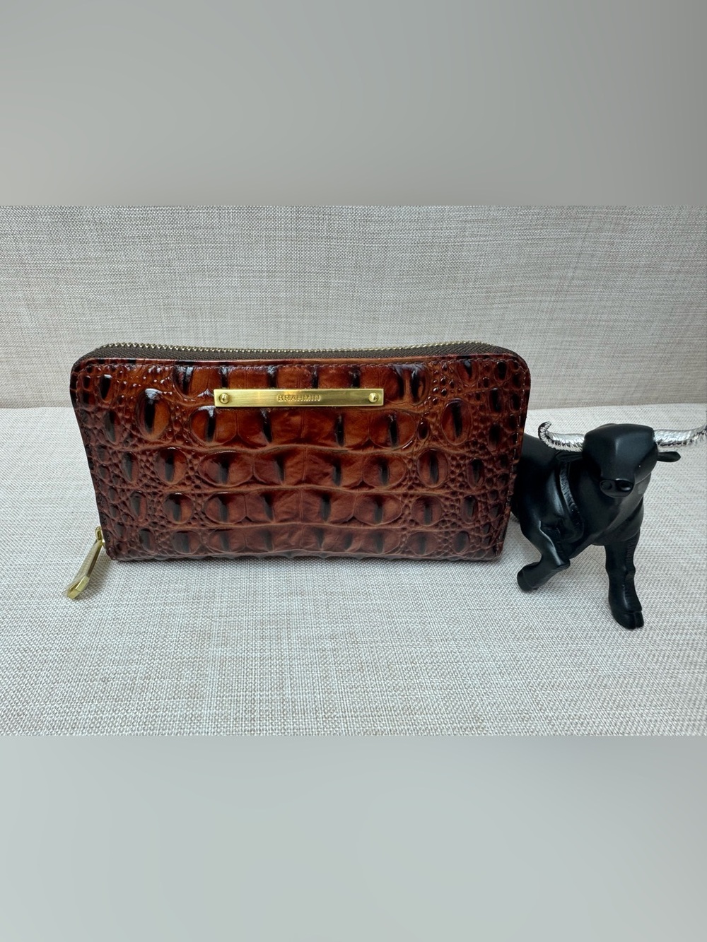 Brahmin Suri Chestnut Croc-Embossed Leather Zip Wallet